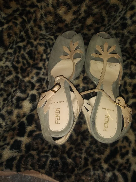 Fendi Taupe Suede T-Strap Platform Sandal - Picture 2 of 7